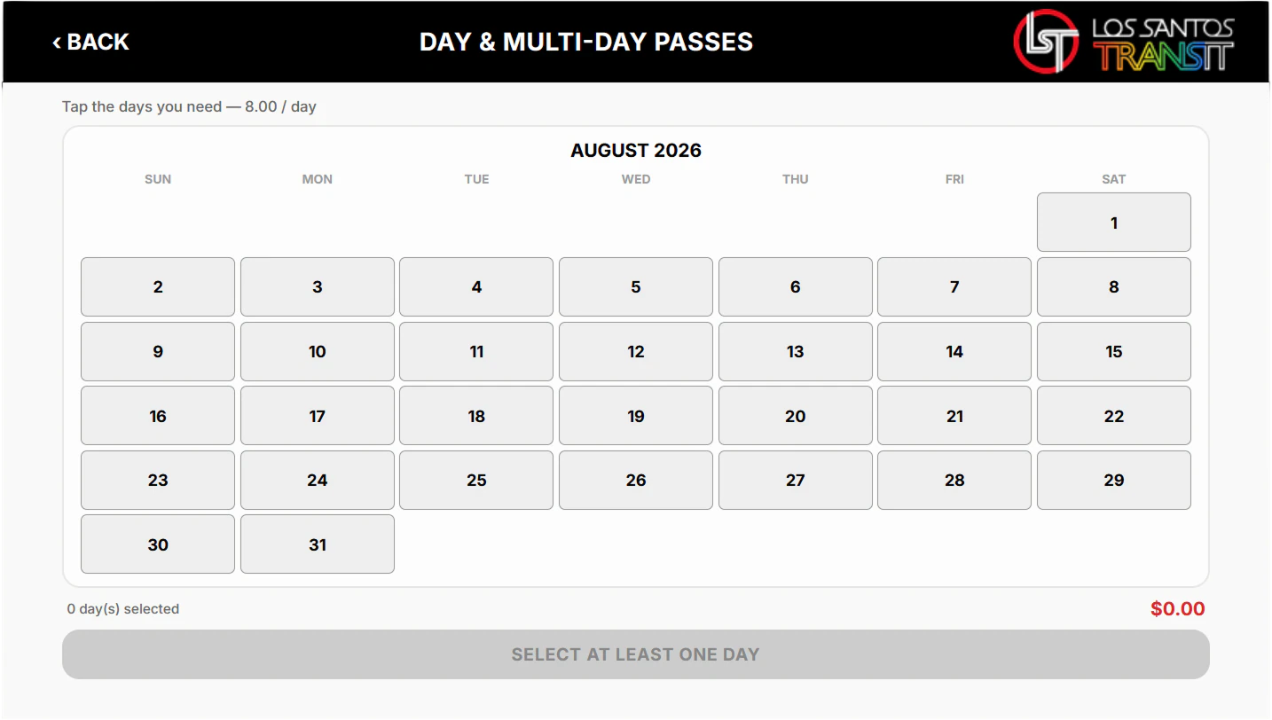 Multi-day passes as an interaction, not a dropdown